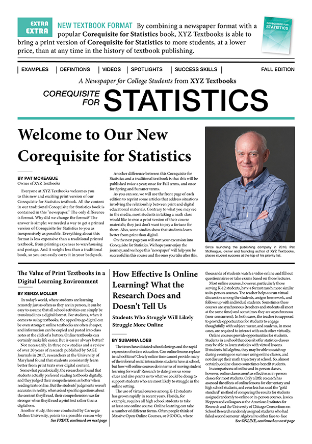 Corequisite for Statistics (Newspaper Edition)
							
